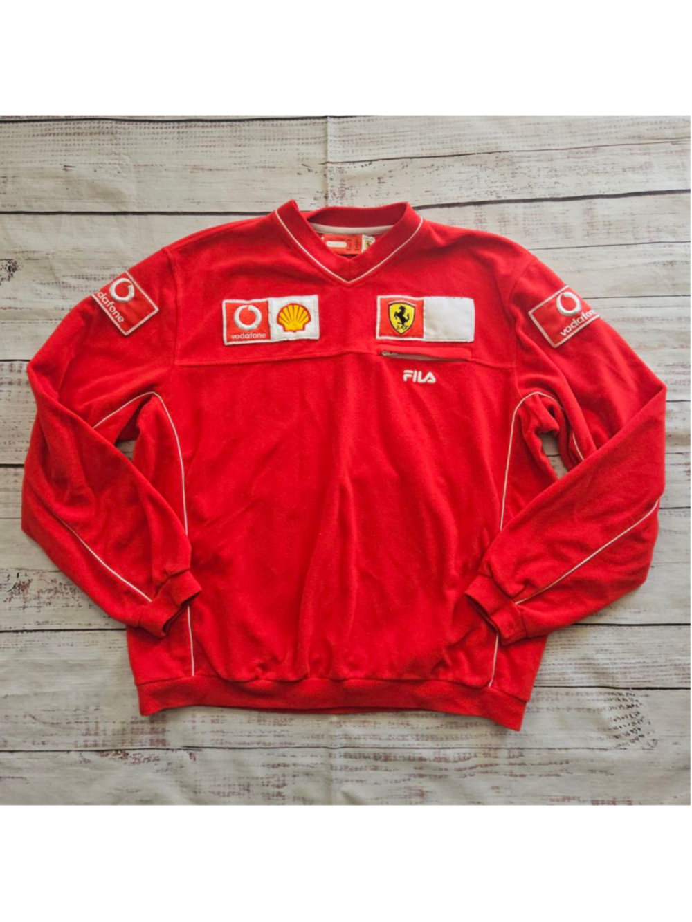 Vintage Fila Ferrari F1 Team Racing Red Fleece Pullover Shell Mens Medium